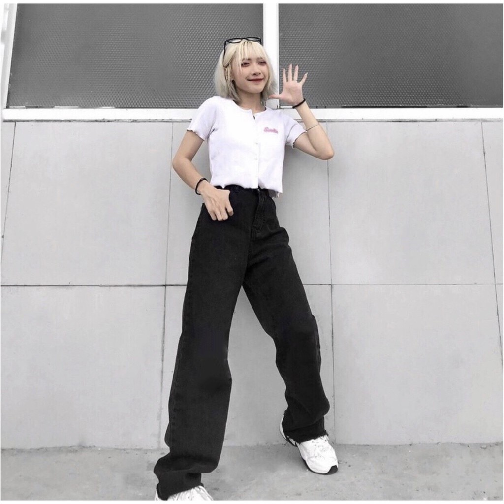 Quần Jean Ống Rộng SIMPLE JEAN Ulzzang Unisex (Gài nút 2 bên lưng) 1hitshop