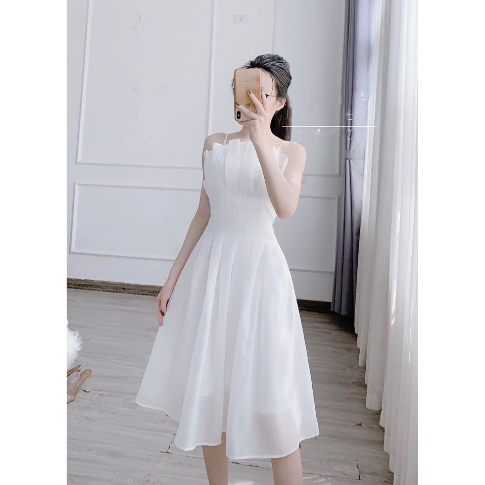 Đầm 2 dây chất xốp xếp ly sang chảnh RE