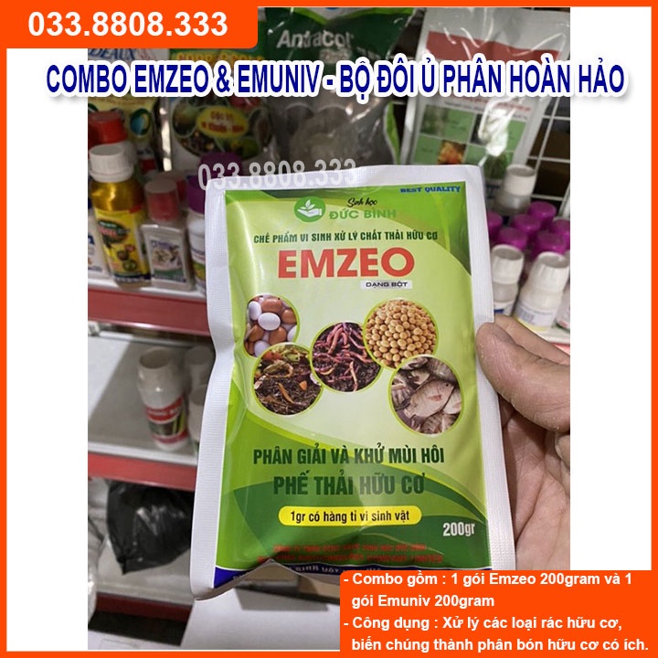 [Chính hãng]BỘ ĐÔI EMZEO &amp; EMUNIV DÙNG Ủ RÁC THẢI HỮU CƠ VÀ KHỬ MÙI HÔI ( MỖI GÓI 200G)