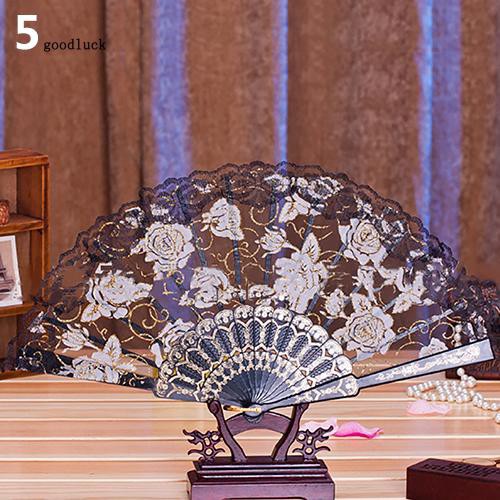 Quạt xếp in hoa cổ điển