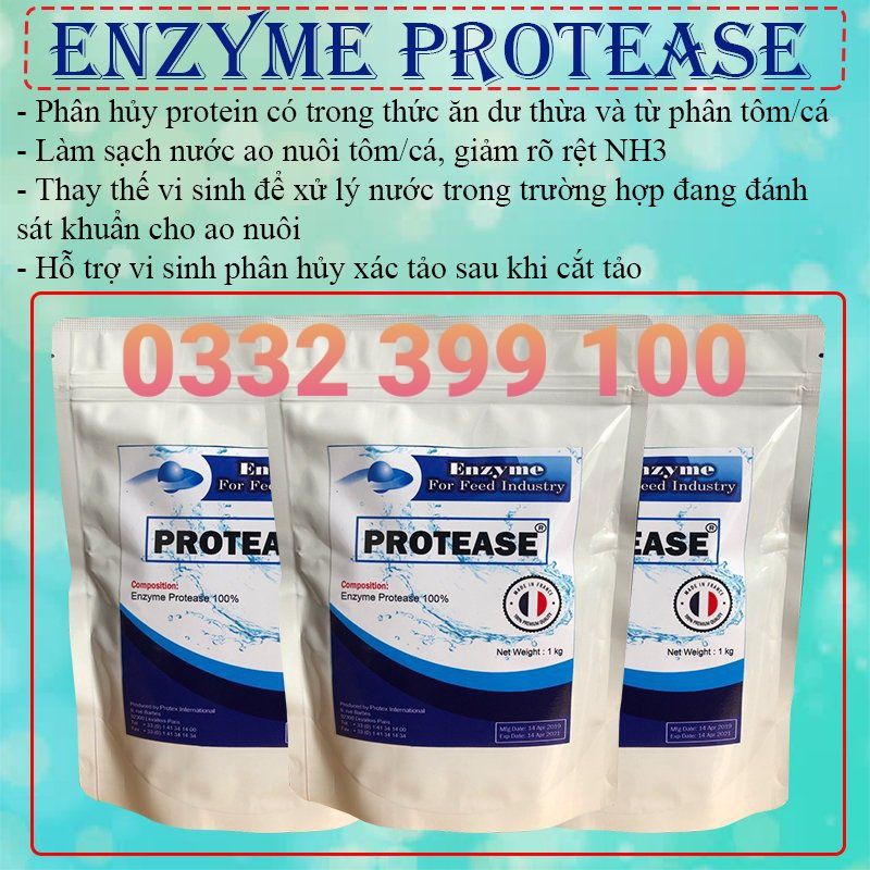 100g-Enzyme Protease Nguyên Liệu [làm sạch nước,Phân Hủy Thức ăn Thừa Cá,Tôm]#gói 100g