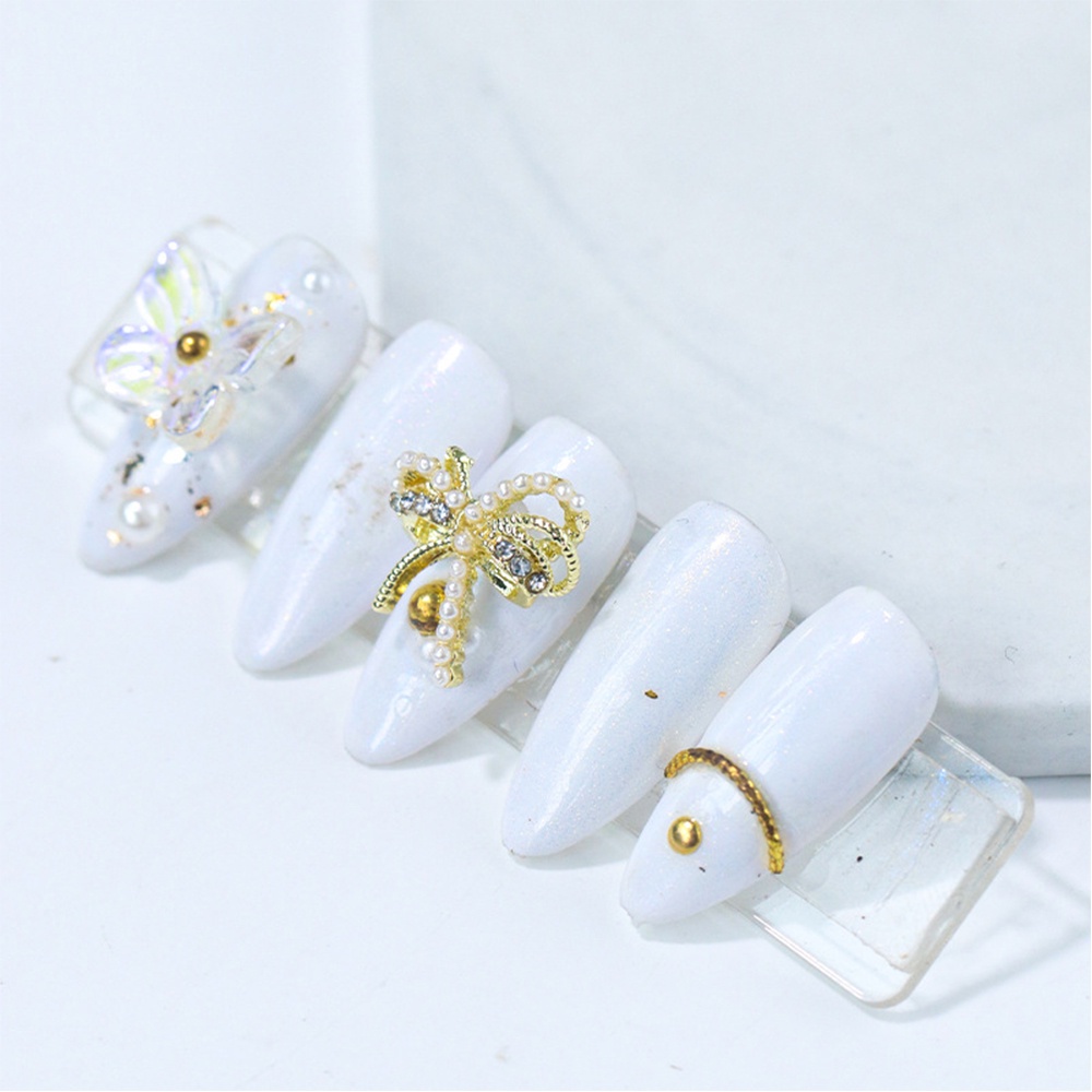 [Hàng mới về] 5 Trang sức trang trí móng tay hình nơ bằng hợp kim đính đá zircon giả nhiều màu tùy chọn