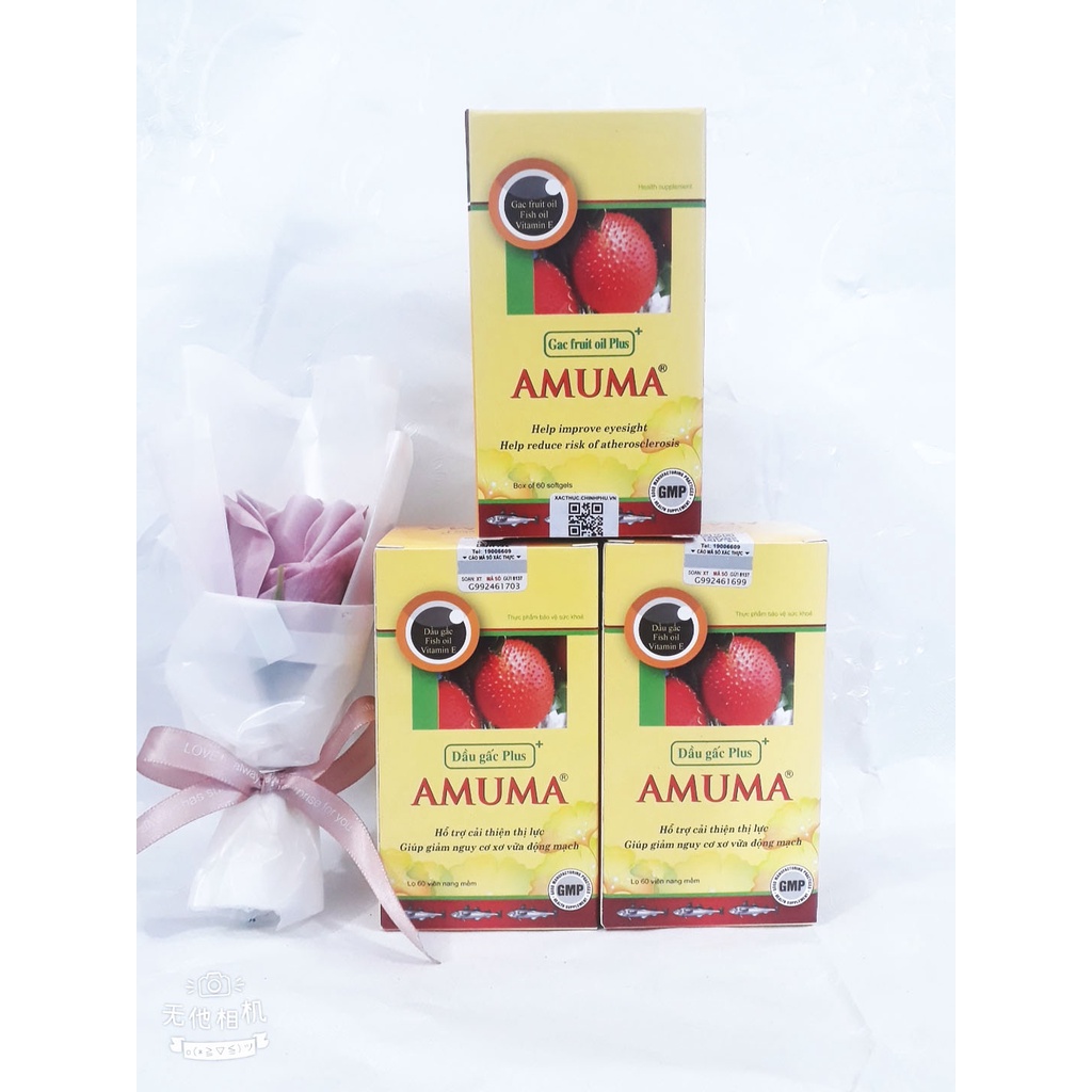 Viên dầu gấc AMUMA, hỗ trợ cải thiện thị lực, giúp giảm mỏi mắt, khô mắt, giảm nguy cơ xơ vữa động mạch