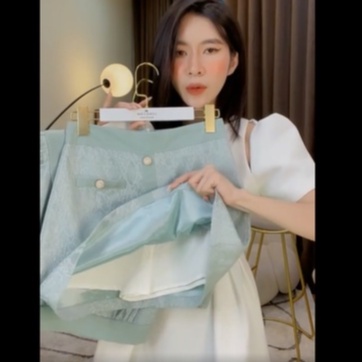 LILAC- Set áo + chân váy xanh ánh kim QCCC Hàng Loan Lâm