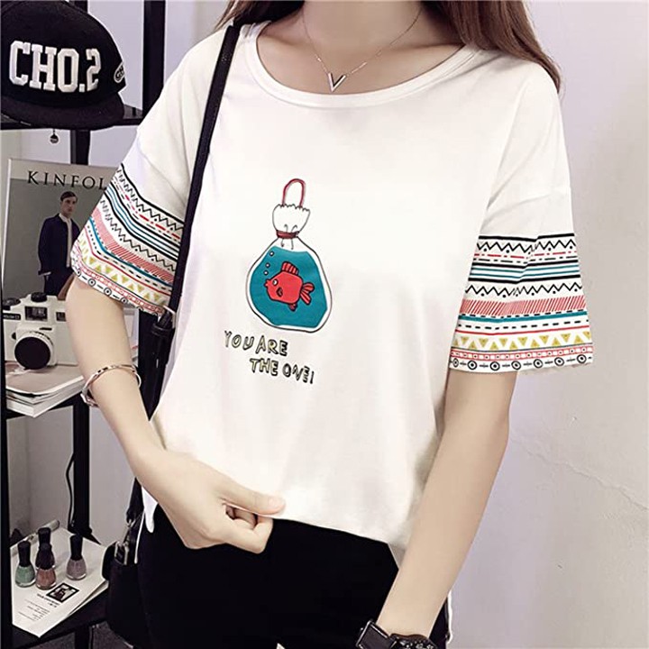 Áo Thun Nữ 🔴FREESHIP🔴 Áo phông nữ tay ngắn chất đẹp, thun cotton, mịn, mát, sành điệu in hình cá MS M07 | BigBuy360 - bigbuy360.vn