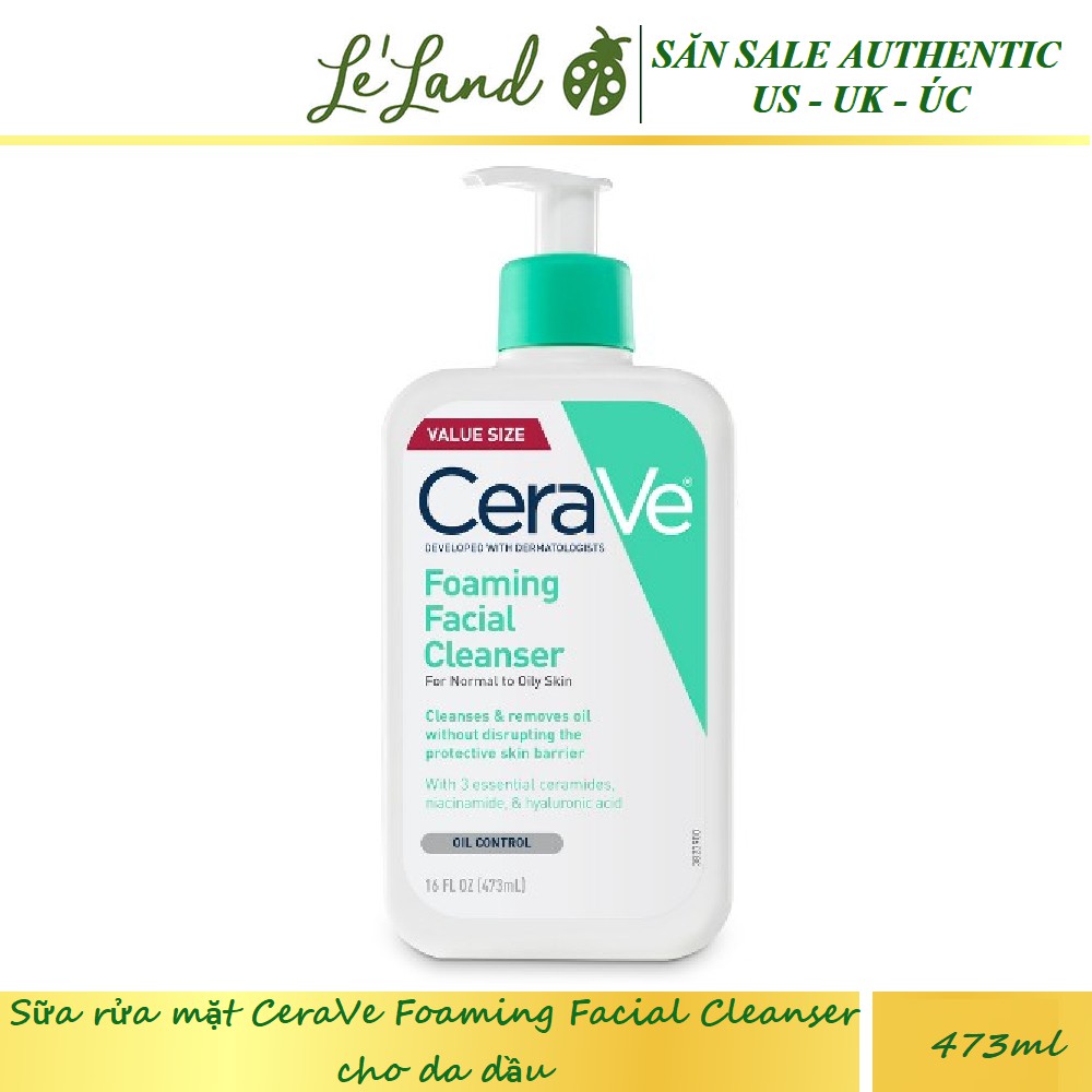 Bill US - Săn Sale 40% - Sữa rửa mặt CeraVe Foaming Facial Cleanser 473ml