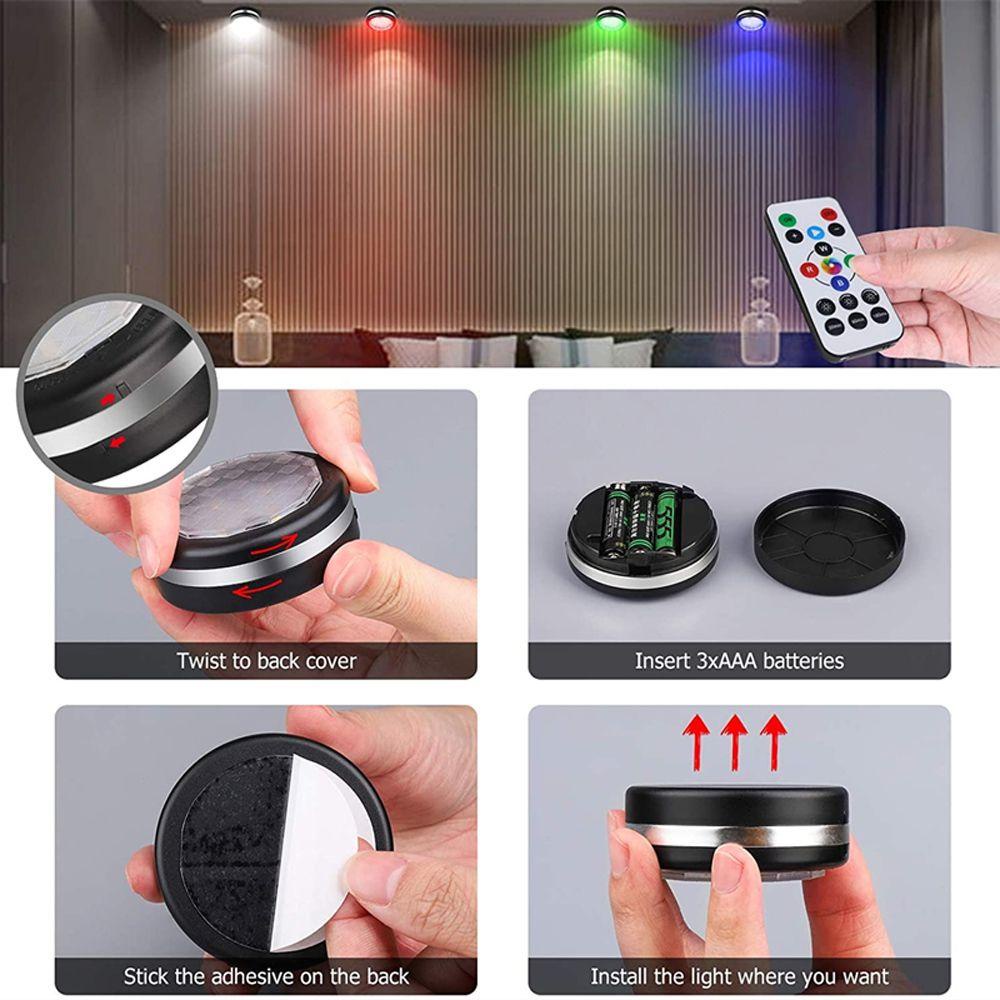 Set 3 Đèn LED Không Dây Hình Tròn Nhiều Màu Sắc Công Tắc Cảm Ứng Chạm Trang Trí Nhà Bếp