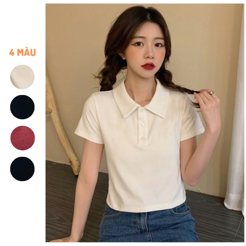 Áo polo nữ cotton trơn co giãn dáng lửng Friday 2BA1126AT