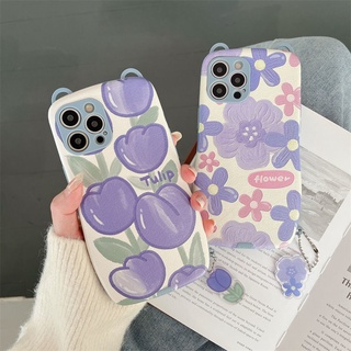 Ốp Điện Thoại Silicon Họa Tiết Hoa Tulip Gắn Thẻ Xinh Xắn Cho iPhone13 11promax Apple 12 x/xs xr