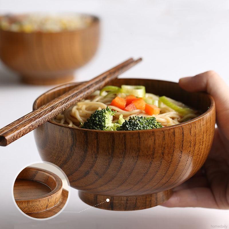 Tô gỗ tròn đựng thức ăn phong cách nhật bản/trung quốc tránh nóng sáng tạo cho gia đình