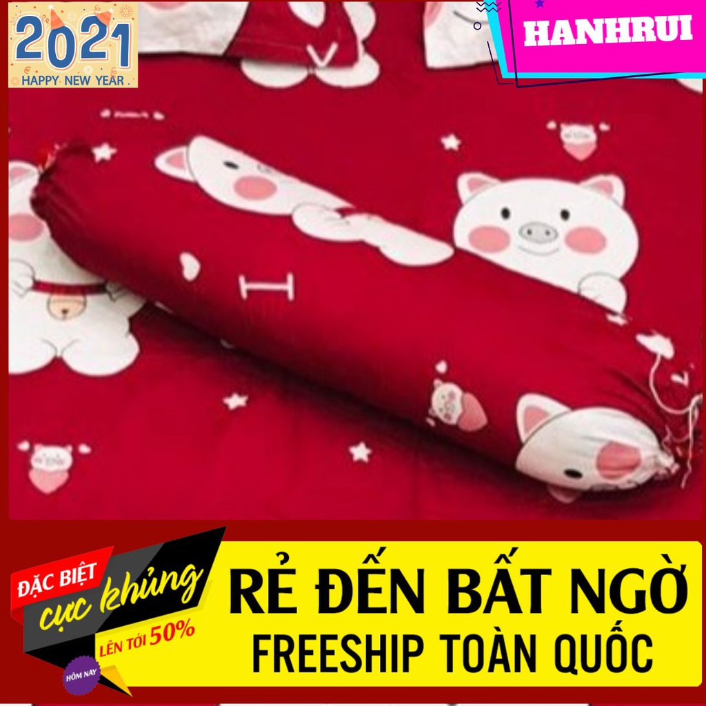 [Hanhrui]Vỏ gối ôm cotton poly 30x100cm mẫu heo đỏ