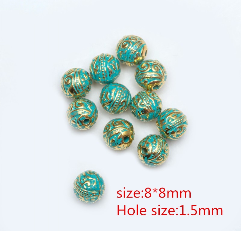 Bộ 20 hạt cườm tròn bằng kim loại màu bạc 8x8mm dùng làm đồ trang sức phong cách Châu Âu Tây Tạng