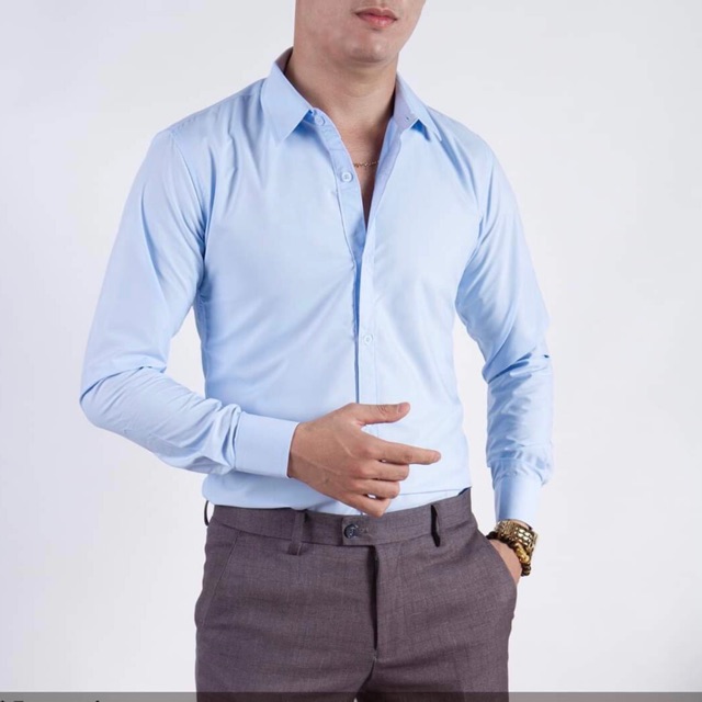 ÁO SƠMI NAM MÀU ĐEN DÀI TAY LỤA THÁI CAO CẤP CHỐNG NHĂN DÁNG ÔM-GH09 | BigBuy360 - bigbuy360.vn