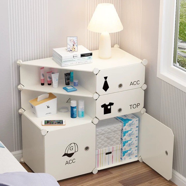 TỦ NHỰA LẮP GHÉP MINI ĐẦU GIƯỜNG 2 Ô TO 2 Ô NHỎ VÀ 2 KỆ GÓC ĐỂ QUẦN ÁO, ĐỒ DÙNG ĐA NĂNG kithstore