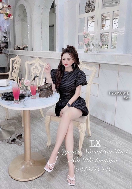 Set gấm xốp áo cổ tròn tay phồng phối quần short bí!