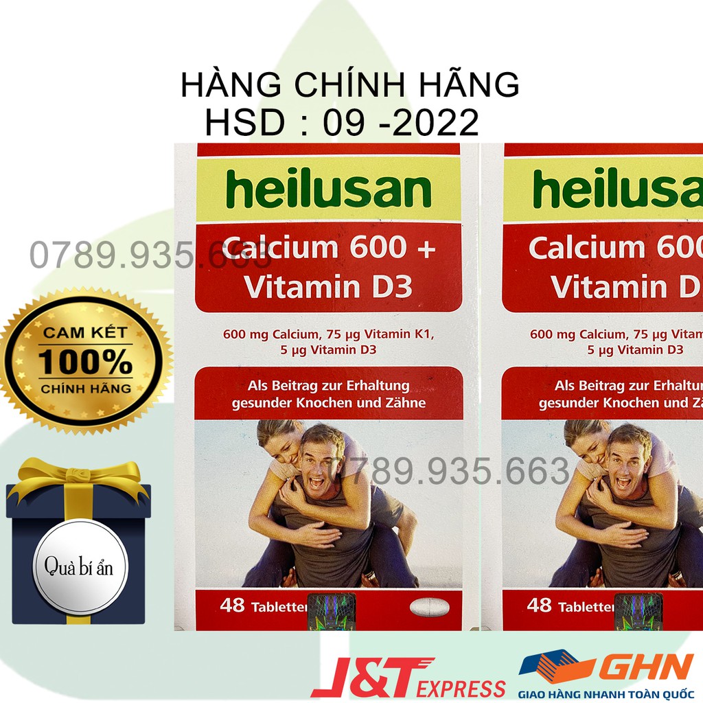 Calcium 600+Vitamin D3 Heilusan Bổ Sung Và Hỗ Trợ Hấp Thu Tối Đa Calci Cho Xương,Răng