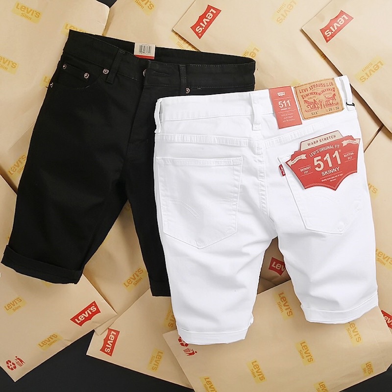 Quần short jean ngắn nam 02 màu đen trắng chất liệu vải bò co dãn form ngang gốihàng vnxk
