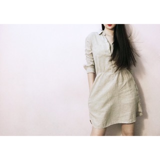 Đầm sơ mi nút cài nhúng eo