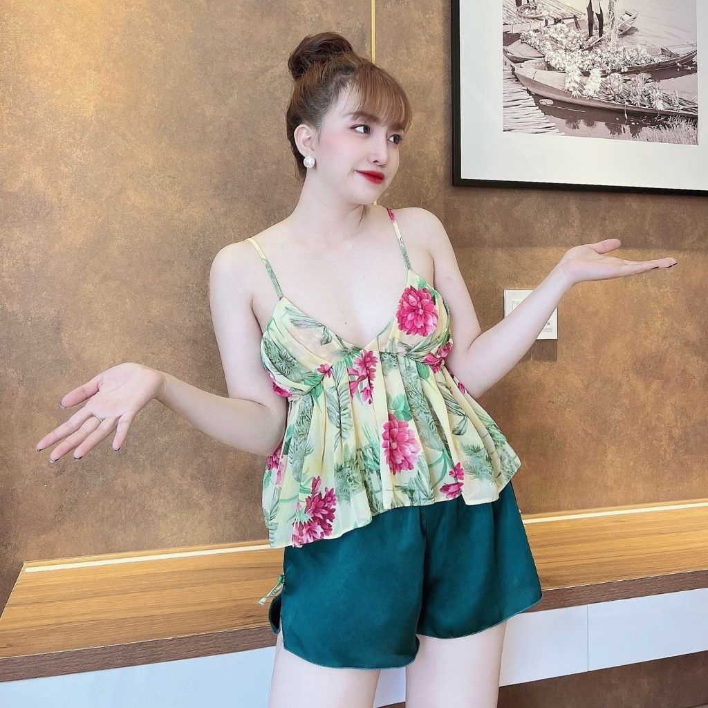 Đồ ngủ nữ❣️FREE SHIP❣️Đồ ngủ sexy lụa Chiffon phối Satin cao cấp mềm mại xinh xắn &lt;63Kg