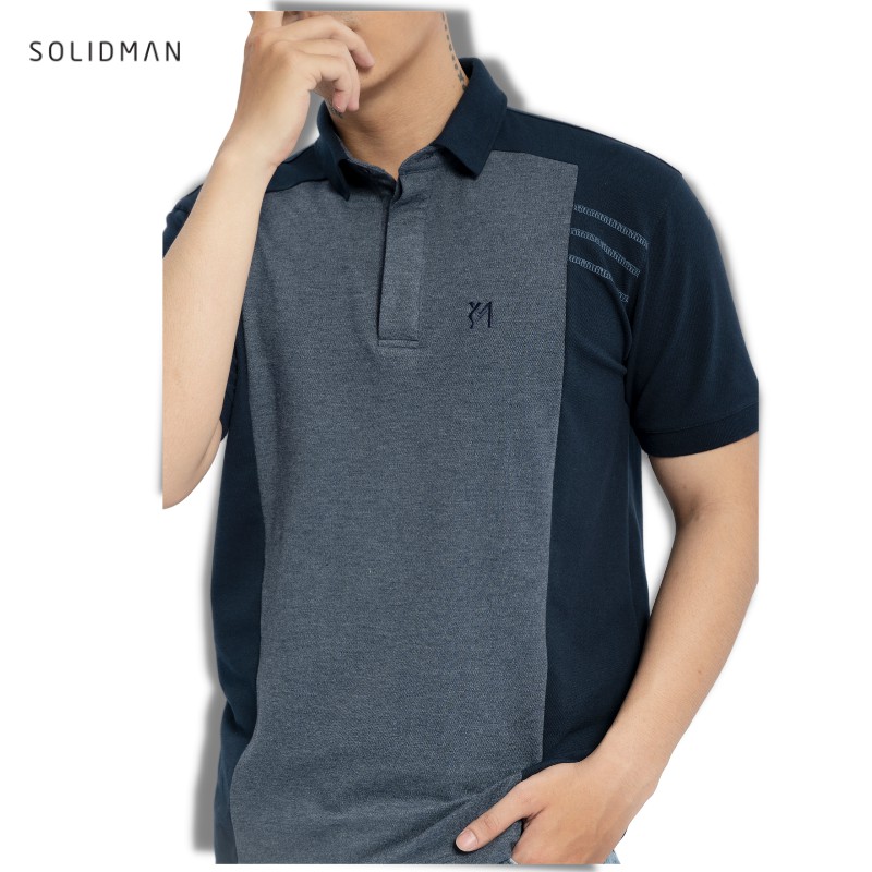 [FREESHIP] Áo Polo nam cổ bẻ SOLIDMAN, màu XANH NAVY phối XÁM sang trọng, chất thun cotton cvc, thấm hút mồ hôi tốt | BigBuy360 - bigbuy360.vn