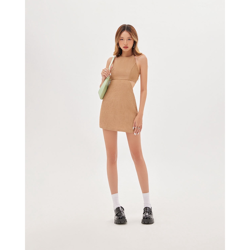 Đầm cổ yếm SheByShj phom chữ A màu nâu - Coco Dress