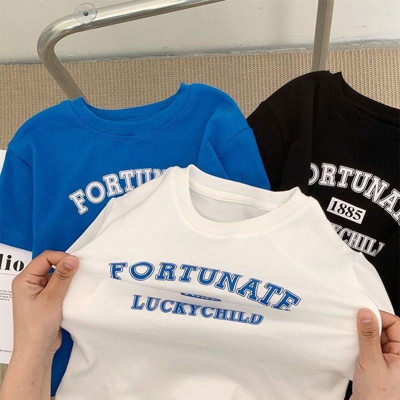 Áo Thun Cotton Cổ Tròn Tay Ngắn Màu Trơn In Họa Tiết Hoạt Hình Phong Cách Hàn Quốc Thời Trang Xuân Hè Cho Bé Trai