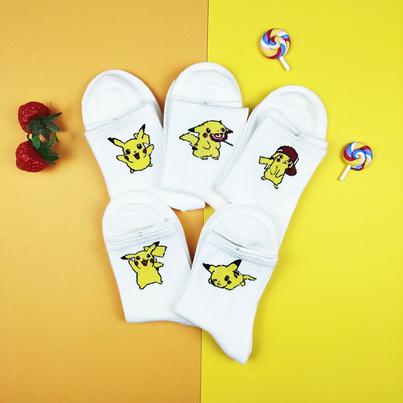 [Mã FASTGRET4 giảm 10% đơn 99K] Set 5 tất nam nữ cổ cao nhân vật hoạt hình Pikachu dễ thương TN73