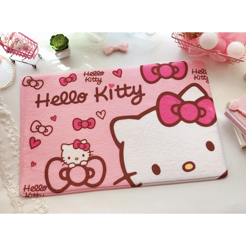 Thảm Chùi Chân Lông Mịn Chống Trượt Hình Hello Kitty