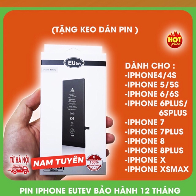 Pin iphone bảo hành 1 năm 5 5s 6 6s 6s plus 7 7plus 8plus. Tặng kèm Seal Dán Pin
