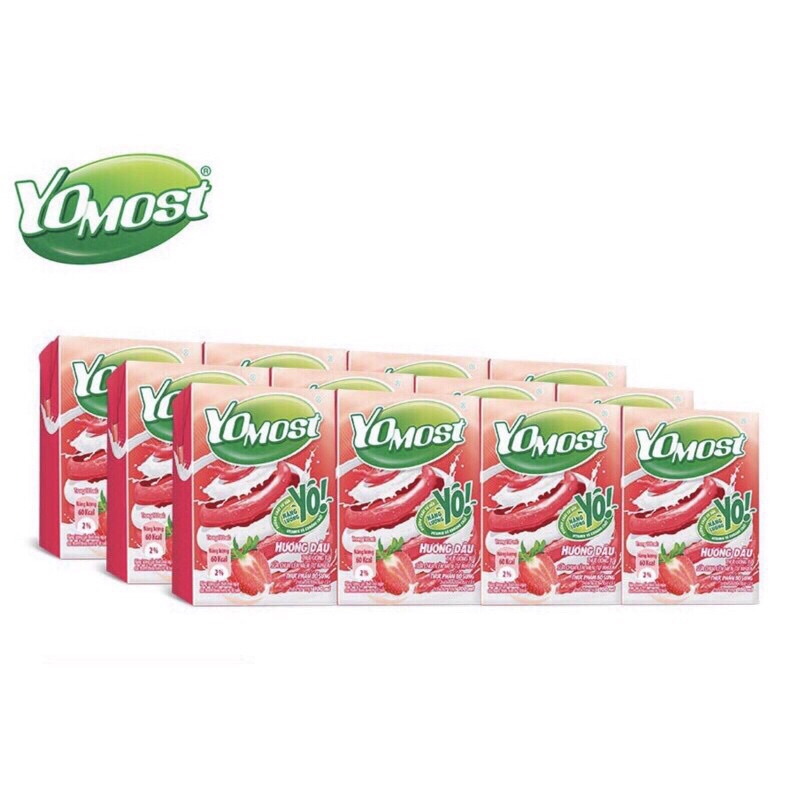 Thùng 48 hộp sữa chua lên men tự nhiên YoMost vị Dâu /Cam (170ml/hộp)