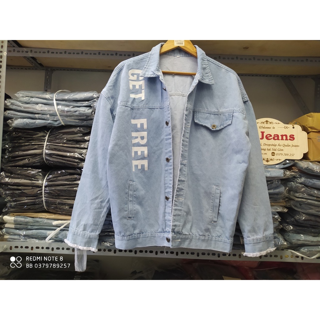 Áo khoác jean nữ xám 017 túi thật túi trong - áo khoác denim jackie 2 dây kép form unisex size 40-75kg