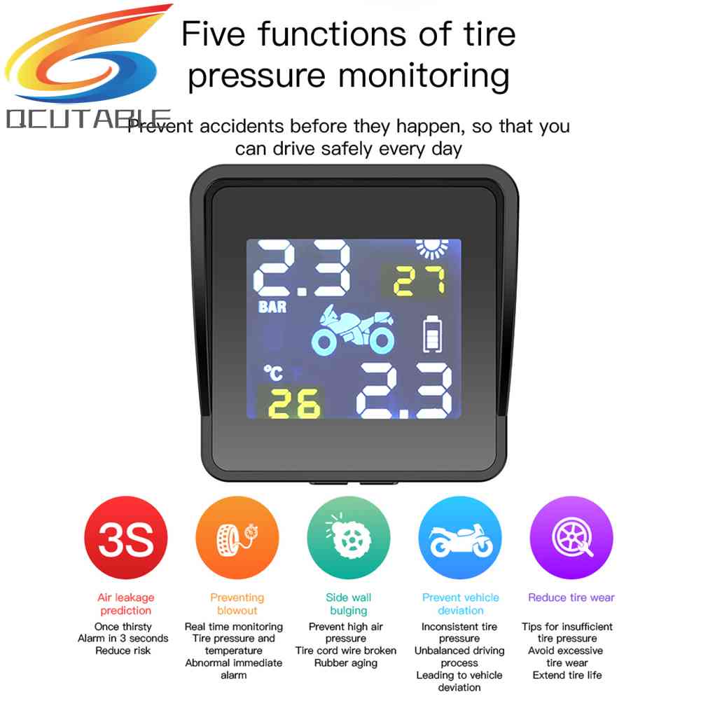 Hệ Thống Báo Động Áp Suất Lốp Xe Máy Năng Lượng Mặt Trời TPMS Với 2 Cảm Biến