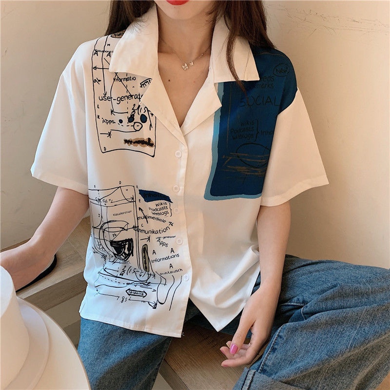 Áo Sơ Mi Tay Ngắn Dáng Rộng Phong Cách Thời Trang Hàn Quốc Mới Cho Nữ