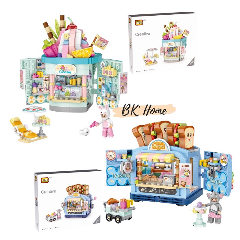 Đồ chơi lắp ghép building blocks thường hiệu LOZ cửa hàng tiện lợi Bakery và Ice Cream Shop