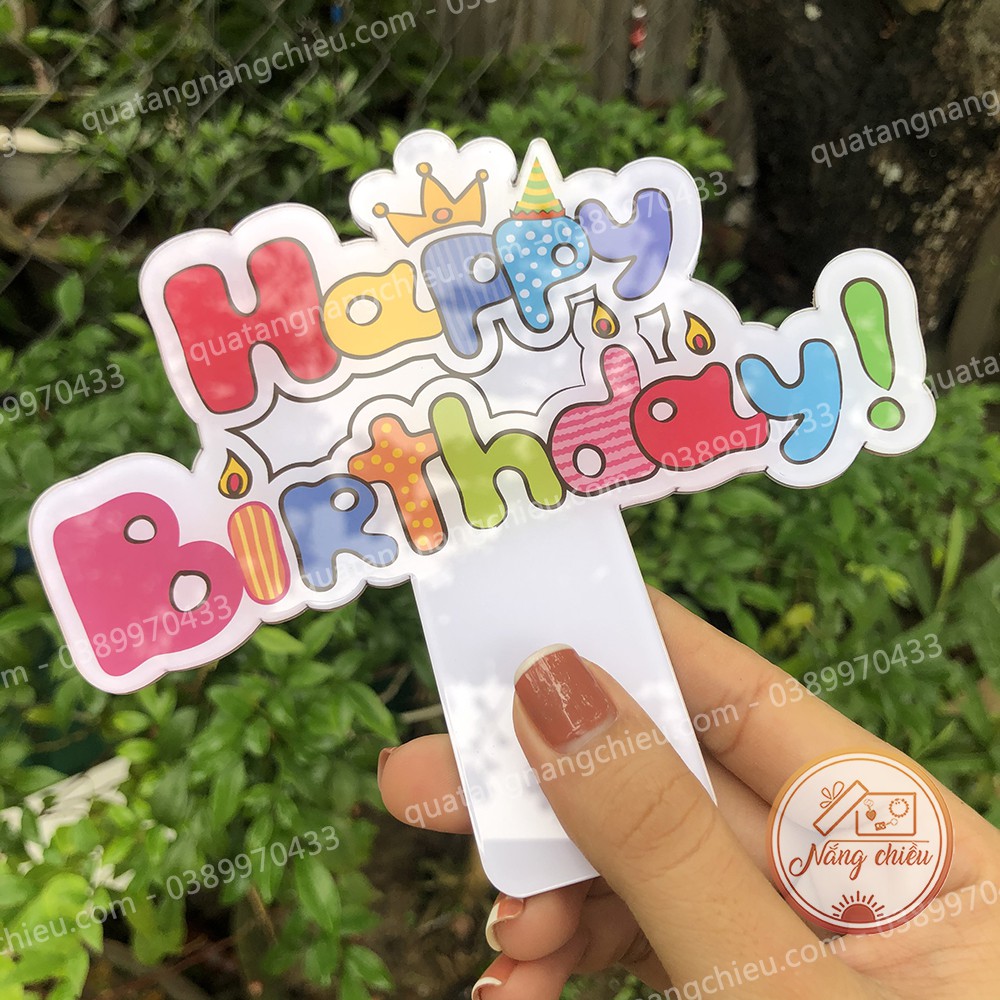 Hastag cầm tay chúc mừng sinh nhật, trang trí sự kiện, sinh nhật, chất liệu mica sáng bóng và bền đẹp