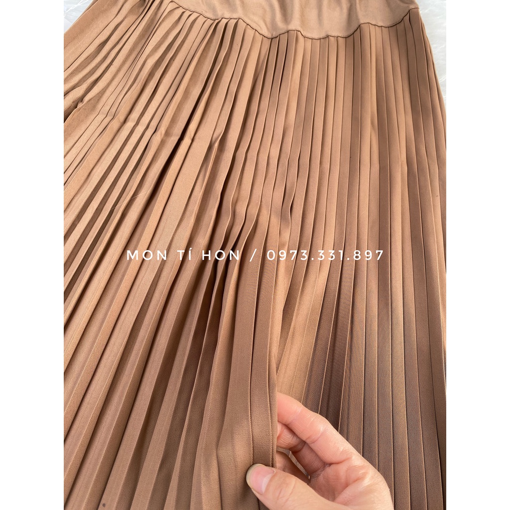 Chân váy bầu dập ly chất chéo hàn dày dặn - màu: Đen/nâu bò - Size M45-60kg/L60-75kg