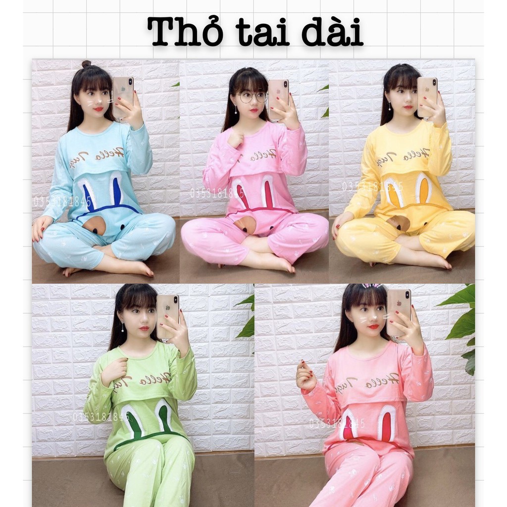 Bộ đồ bầu và sau sinh rẻ, chất cotton mặc nhà cho con bú, quần dài áo dài