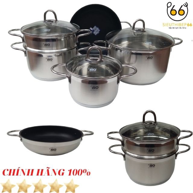 [Chính Hãng] Bộ Nồi Chảo Inox ELO NEW SMARAGD Đáy Từ 4 Chiếc+Xửng , Bộ Nồi Bếp Từ Nội Địa Đức