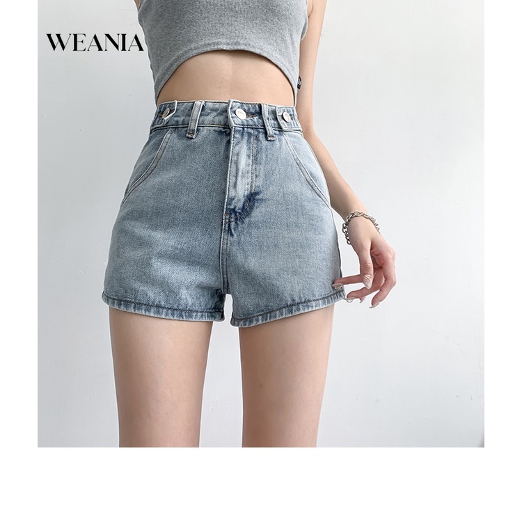 Quần Short Denim Lưng Cao Ống Rộng Thời Trang Đường Phố Cá Tính Cho Nữ