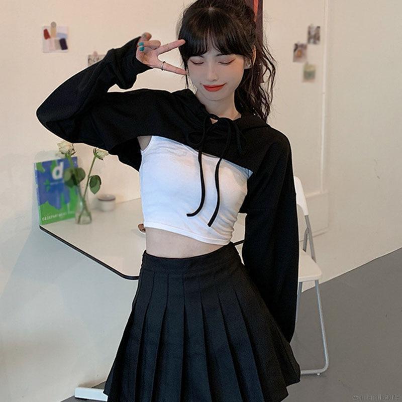 Áo Hoodie Lửng Tay Dài Màu Trơn Thiết Kế Độc Đáo Cá Tính Cho Nữ | BigBuy360 - bigbuy360.vn