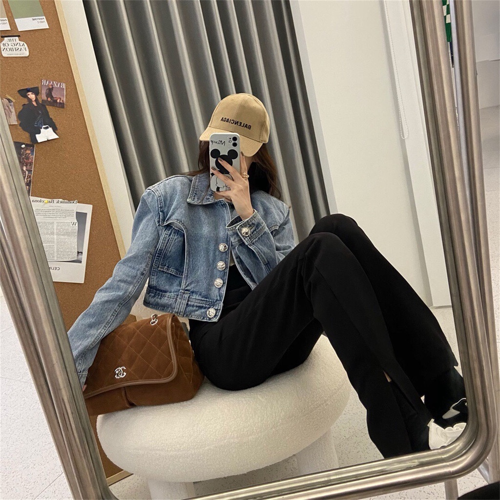 Áo Khoác Denim Dáng Ngắn Phong Cách Hàn Quốc Thời Trang Mùa Xuân 2022 Mới