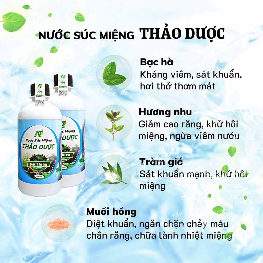 Nước súc miệng thảo dược 500ml, giảm nhiệt miệng, súc họng kháng khuẩn, khử mùi hôi miệng