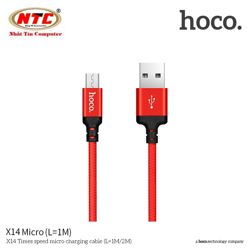 Cáp sạc dây dù Hoco X14 dài 1M - cổng microUSB (Hỗ trợ sạc nhanh) - Hãng phân phối chính thức