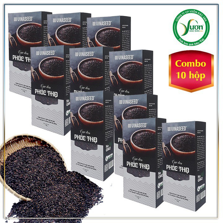 Combo 10 Gạo Lứt Phúc Thọ đen hộp 01kg - Gạo lứt đen - Tốt cho tim mạch và tiểu đường