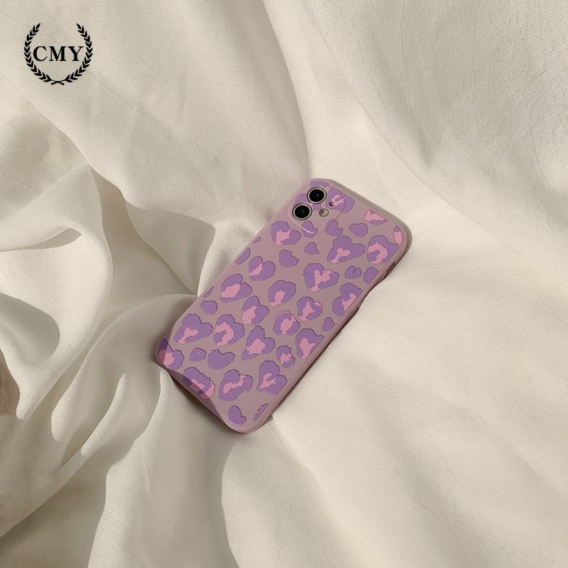 ốp iphone 11 Ốp lưng silicon họa tiết da báo màu tím cho iPhone11/11Pro 11pro Max X XR XS XS MAX 7 8 plus SE 13 pro max 13 mini