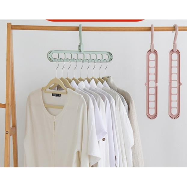 Móc nhựa treo quần áo tiện lợi 9 lỗ nhánh, treo đầu có thể xoay 360 độ