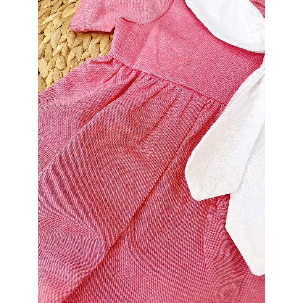 Đầm Meiko Hồng Lá Sen Nơ Cổ Trắng Cho Bé Gái SoraChan - M067