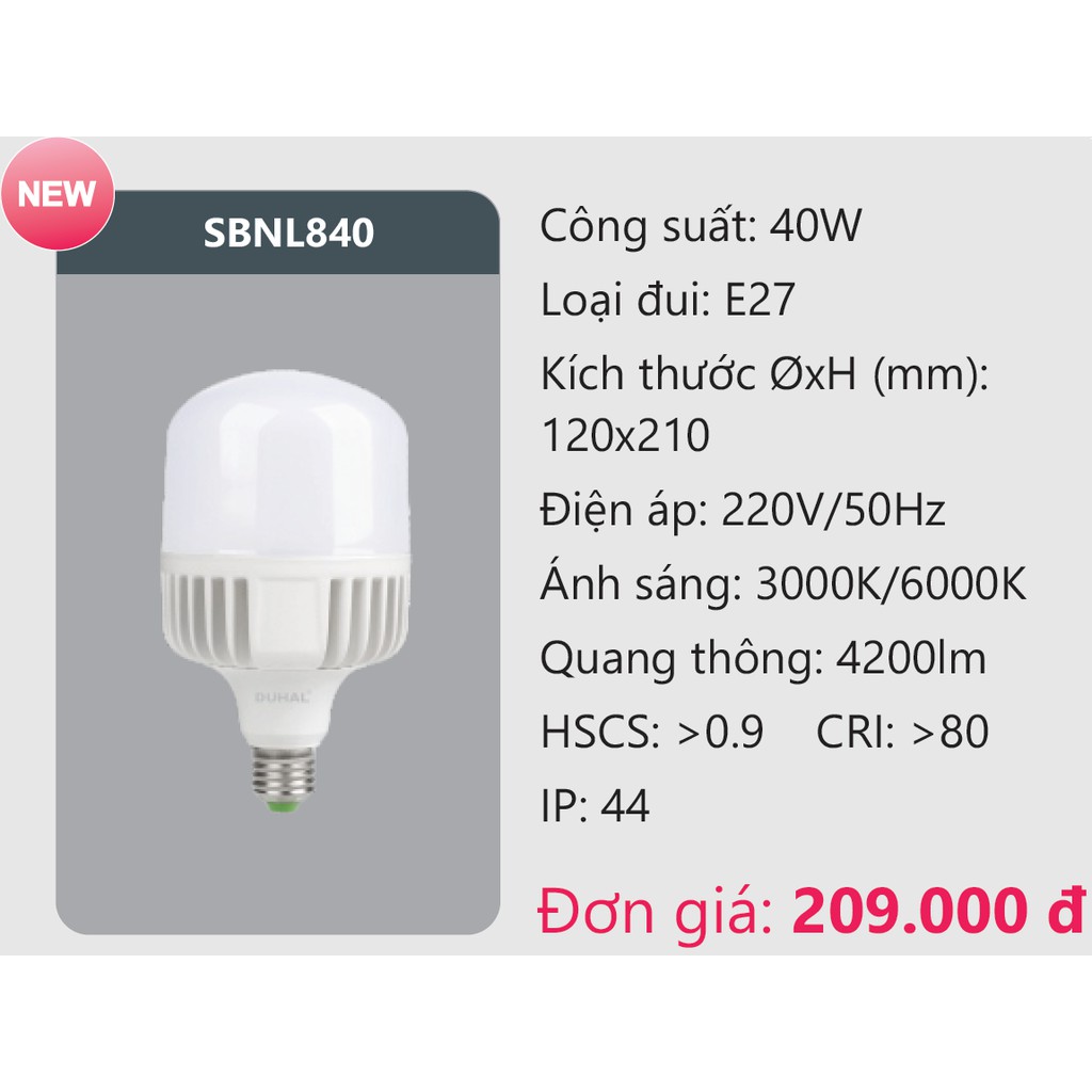 Bóng Led trụ E27 40W Duhal SBNL840 KBNL840
