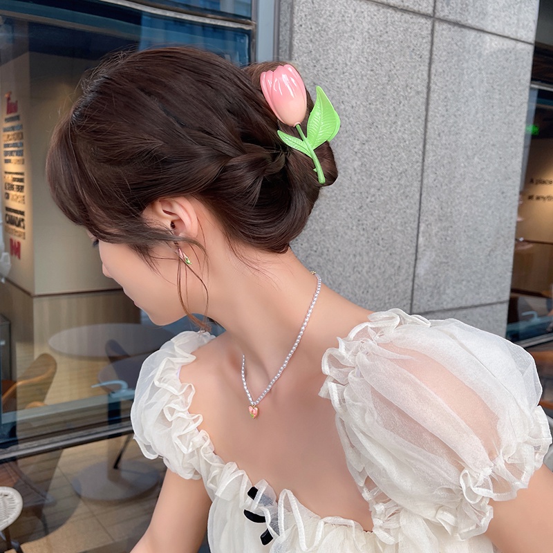 Kẹp Tóc Hình Hoa Tulip Bằng Kim Loại Thời Trang Cao Cấp Cho Nữ