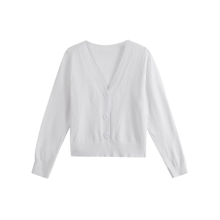 Áo khoác cardigan len mỏng nữ mềm mịn tay dài cổ V dáng ngắn phong cách Hàn Quốc 2021 New Arival